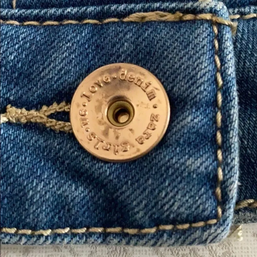 Zara Girls Blue Distressed Denim Button Vest
